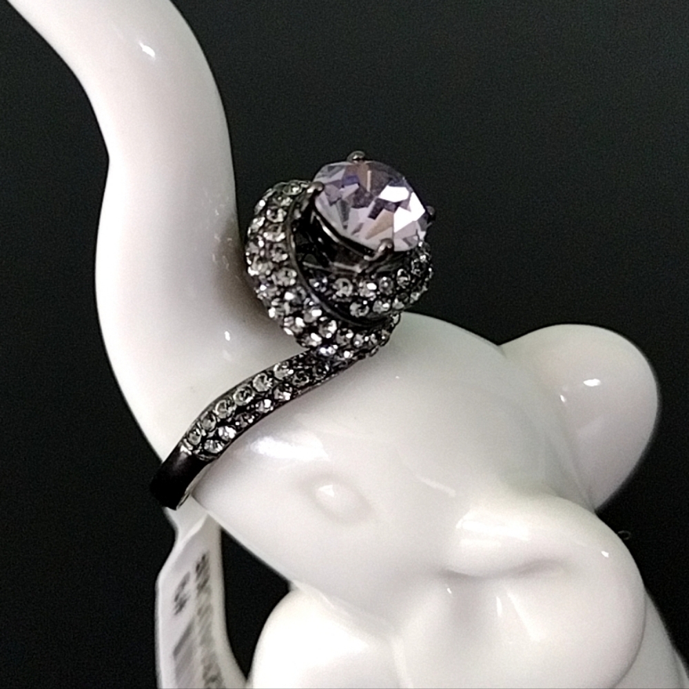 Gothic Amethyst Color Rhinestone Wrap Ring Stainless Steel Cocktail Band NWT